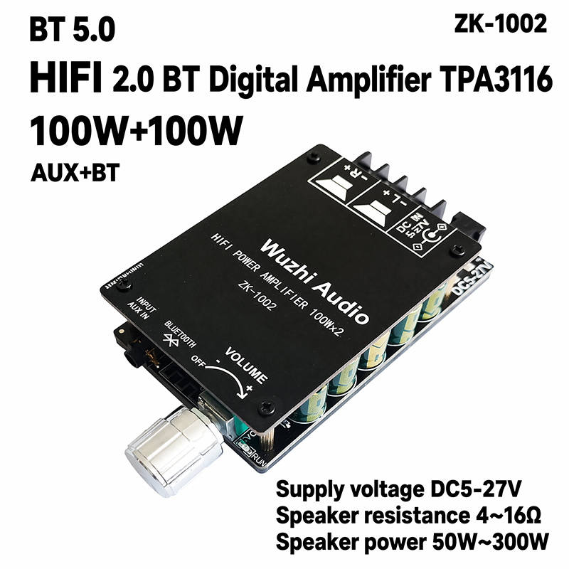 Home Cinema Heos - ZK-1002 TPA3116D2 BT 5.0 Stereo Amplifier
