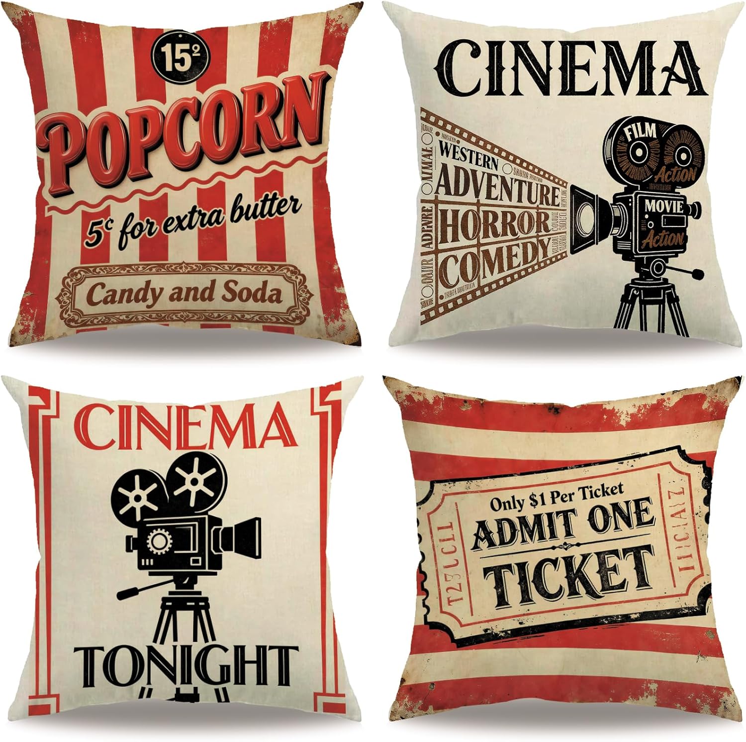 4Pcs Vintage Cinema Throw Pill - Home Cinema Tickets review and price
