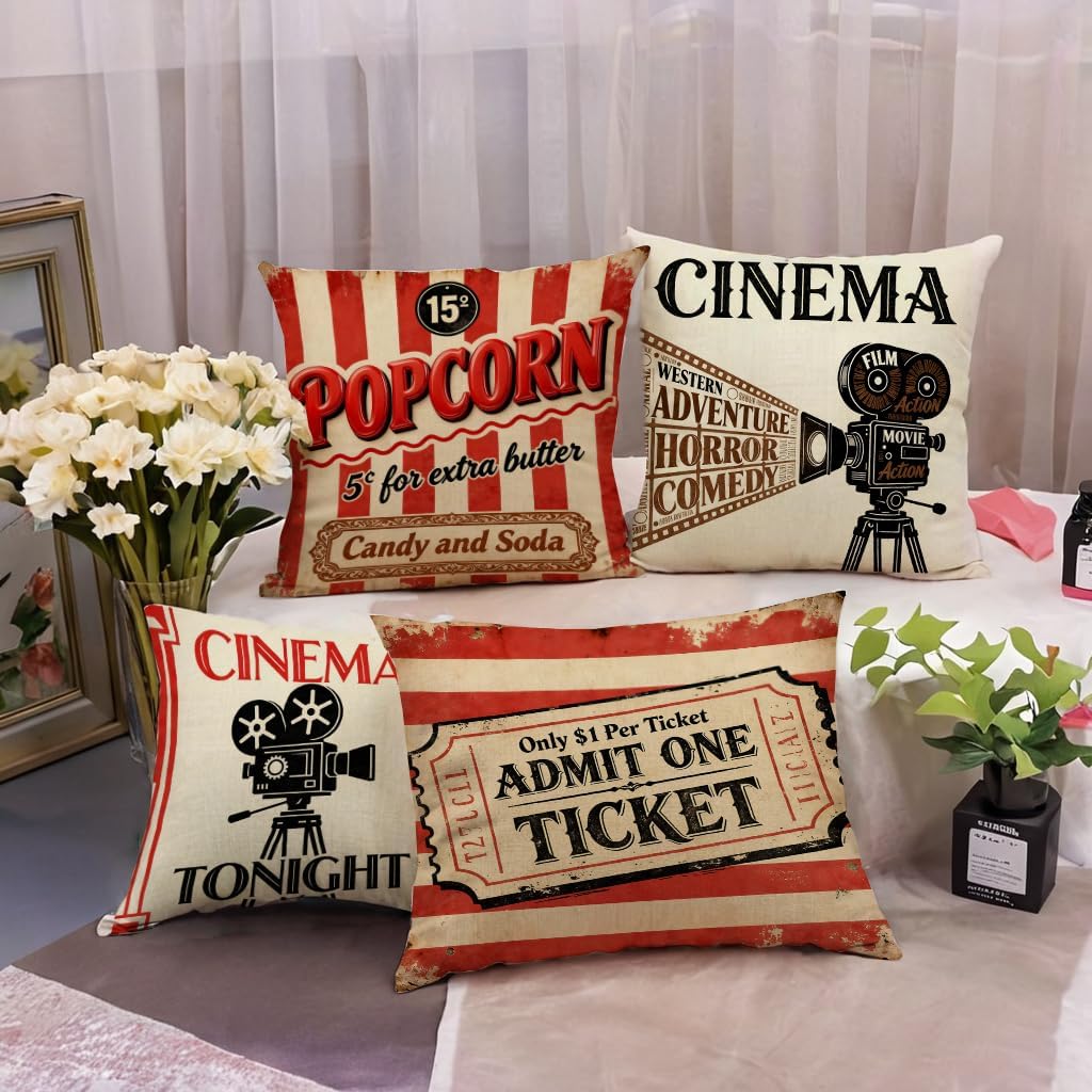 4Pcs Vintage Cinema Throw Pill - Home Cinema Tickets review and price