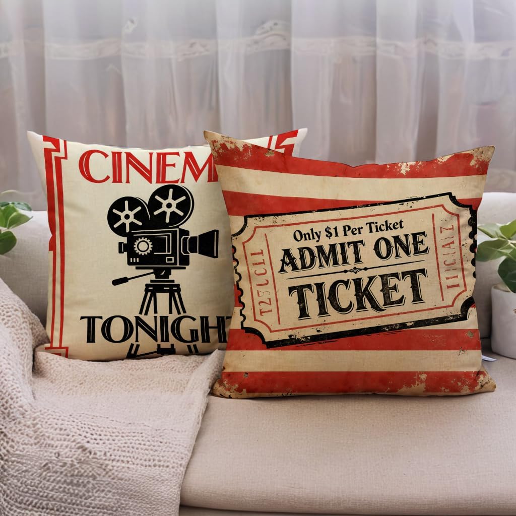 4Pcs Vintage Cinema Throw Pill - Home Cinema Tickets review and price