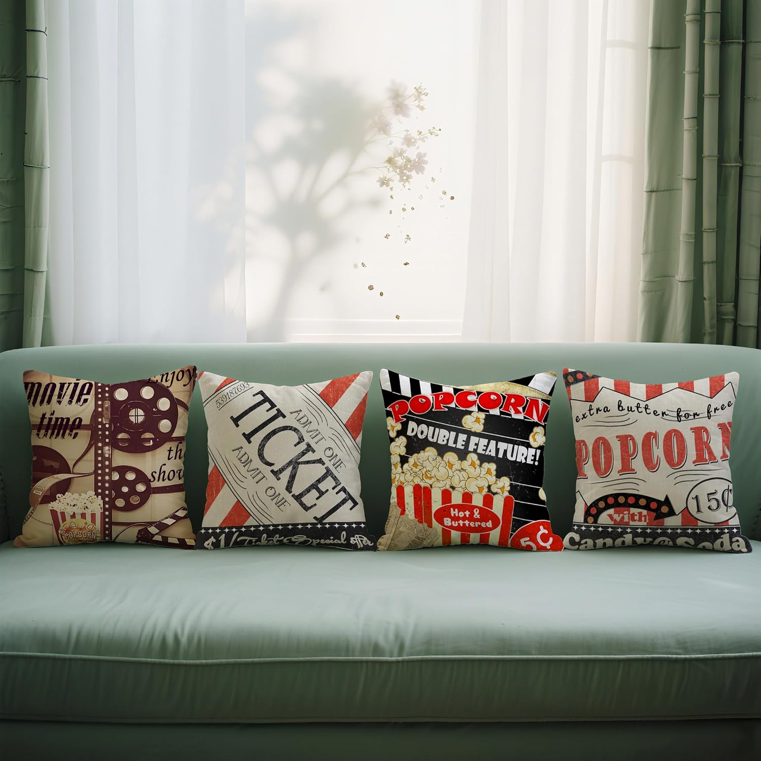 4Pcs Retro Cinema Throw Pillow - Home Cinema Tickets review and price