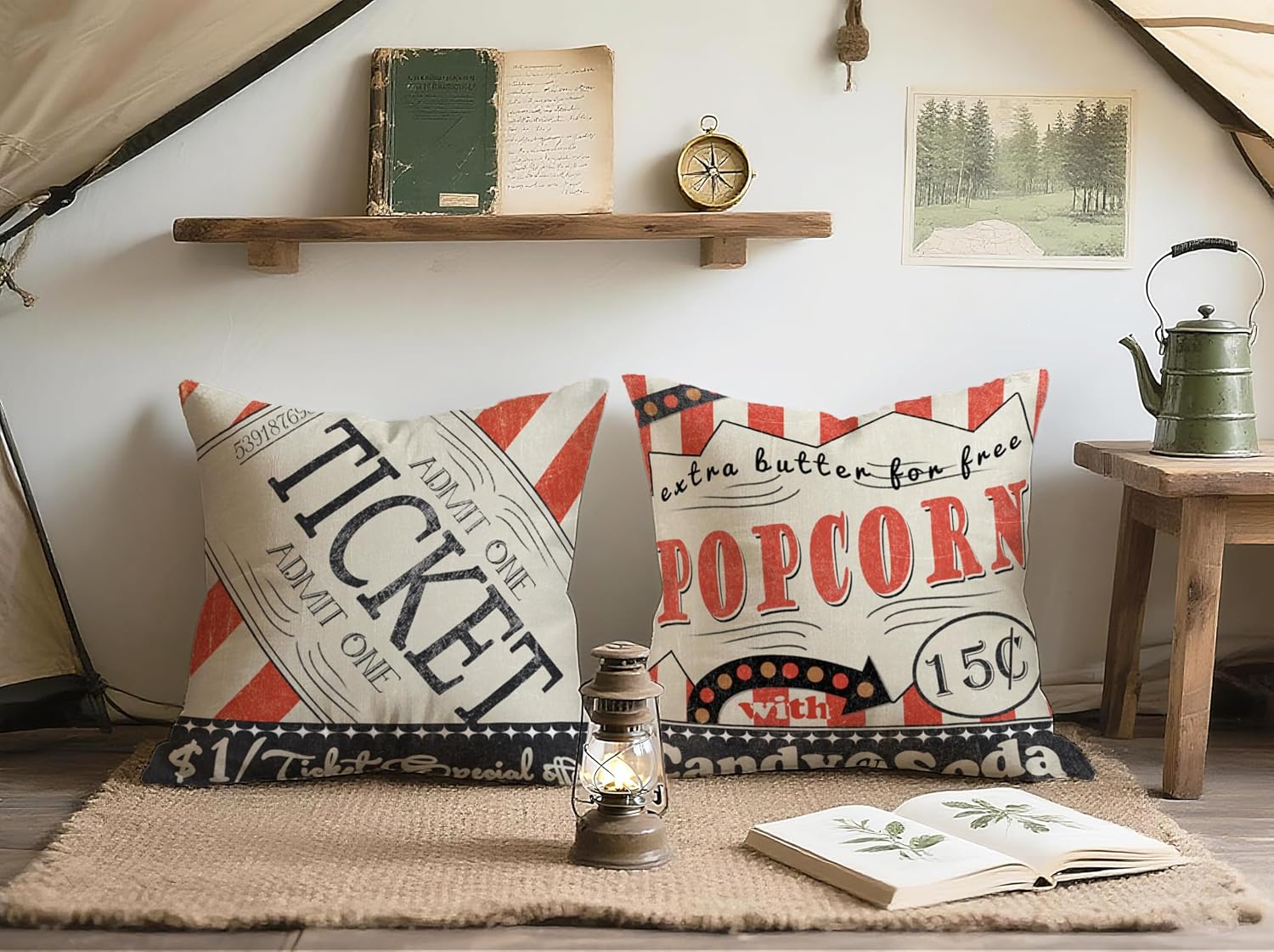 4Pcs Retro Cinema Throw Pillow - Home Cinema Tickets review and price