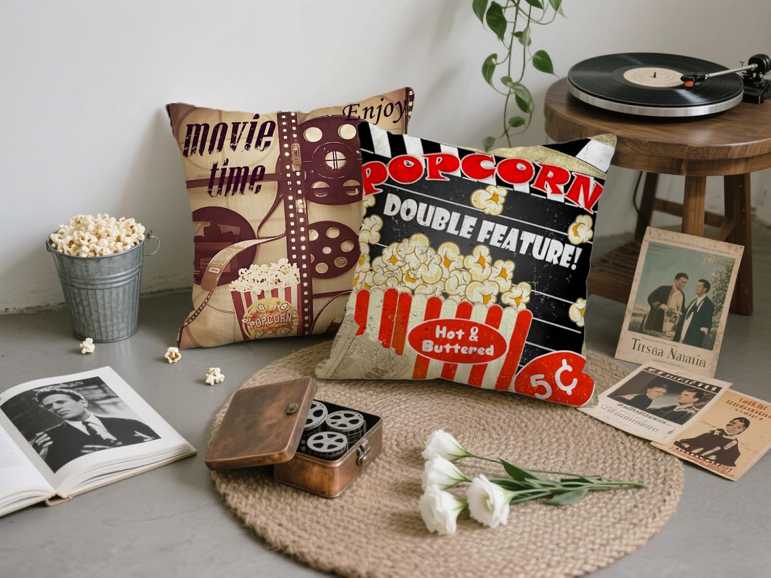 4Pcs Retro Cinema Throw Pillow - Home Cinema Tickets review and price